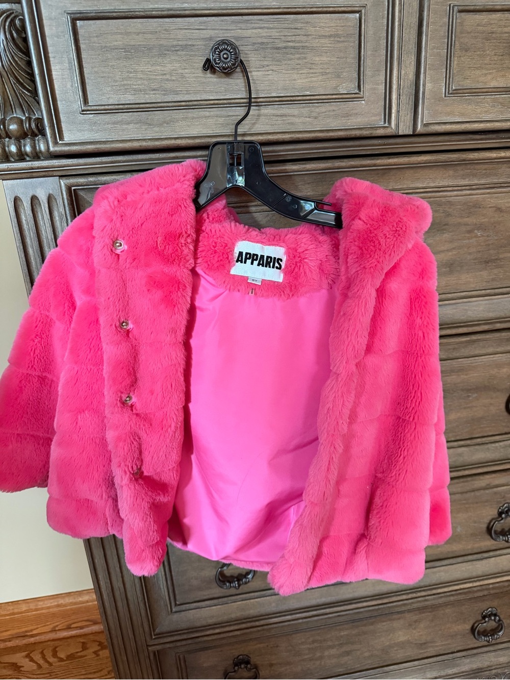 Apparis Kids Vibrant Hot Pink Faux Fur Hooded Puffer Coat